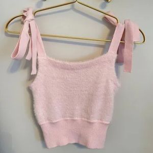 Pink cropped top/sweater with bow straps